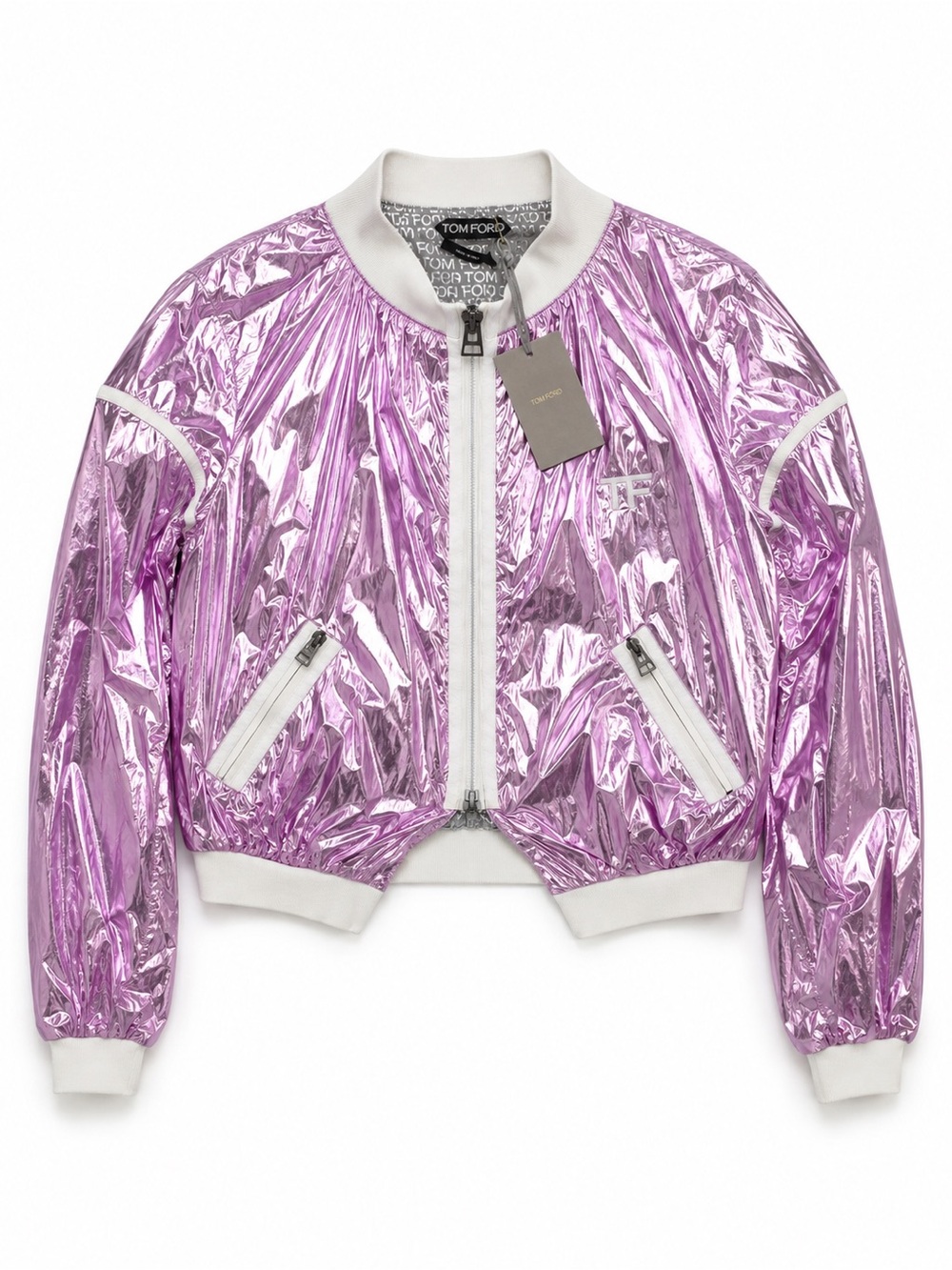 Tom Ford Metallic Pink Nylon Bomber Jacket Size 40 NWT